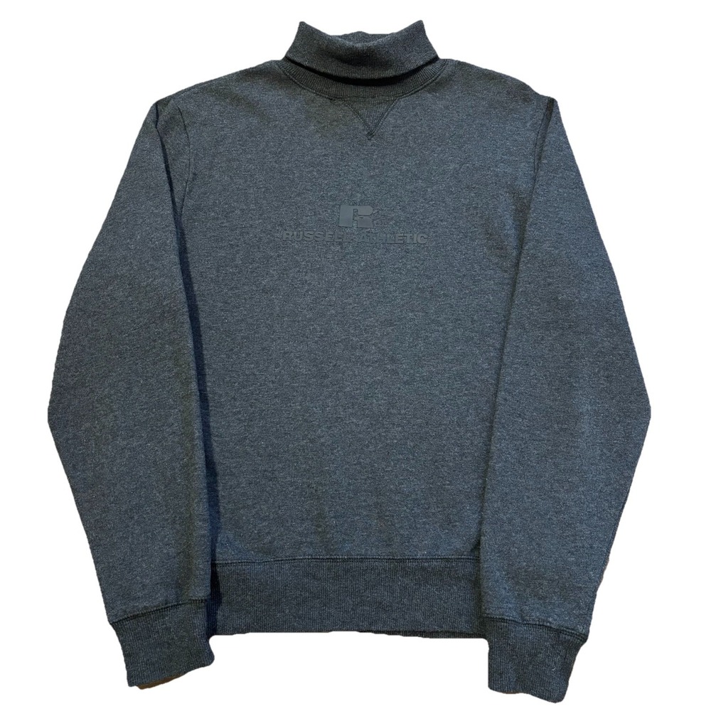 Vintage Russell Athletic Pullover Mens M Turtle Neck Sweater Charcoal Gray‎ Logo